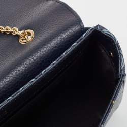 Fauré Le Page Navy Blue Leather and Coated Canvas Calibre 21 Top Handle Bag