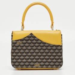 Fauré Le Page Yellow Coated Canvas and Leather Parade Top Handle Bag