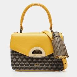 Fauré Le Page Yellow Coated Canvas and Leather Parade Top Handle Bag