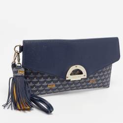 Pre Owned Faure Le Page Navy Blue Coated Canvas and Leather Parade Clutch 