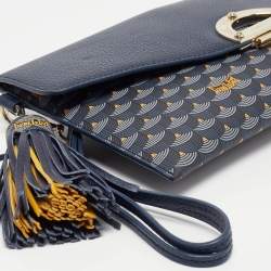 Pre Owned Faure Le Page Navy Blue Coated Canvas and Leather Parade Clutch 