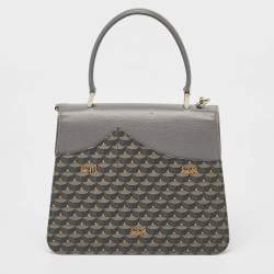 Faure Le Page Grey Coated Canvas and Leather Parade Top Handle Bag