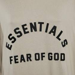 Pre Owned Fear of God Beige Logo Print Cotton Maxi Dress M