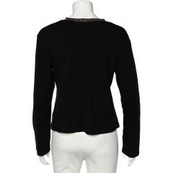 Fendi Jeans Black Wool Knit Logo Trim Detail Button Front Cardigan L