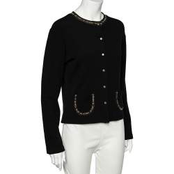 Fendi Jeans Black Wool Knit Logo Trim Detail Button Front Cardigan L