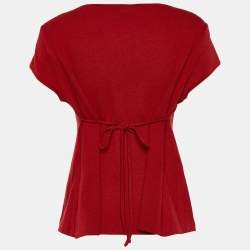 Fendi Jeans Vintage Red Wool Knit Back Tie Detail Top L