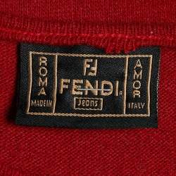 Fendi Jeans Vintage Red Wool Knit Back Tie Detail Top L