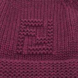 Pre Owned Fendi Burgundy Wool Knit Beanie 