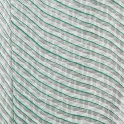 Pre Owned Fendi Grey/Green Stripe Zucca Print Satin Plisse Stole 