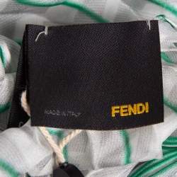Pre Owned Fendi Grey/Green Stripe Zucca Print Satin Plisse Stole 