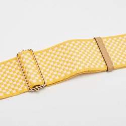 Pre Owned Fendi Yellow/Tan Embroidered Canvas and Leather Strap You Shoulder Bag Strap