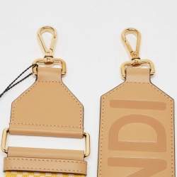 Pre Owned Fendi Yellow/Tan Embroidered Canvas and Leather Strap You Shoulder Bag Strap