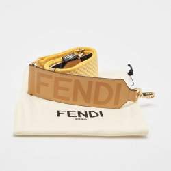 Pre Owned Fendi Yellow/Tan Embroidered Canvas and Leather Strap You Shoulder Bag Strap