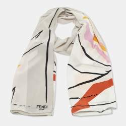 مملوكة مسبقًا Fendi Grey Printed Silk Shawl 