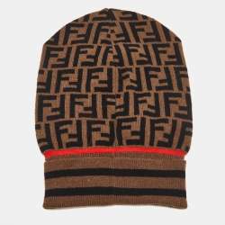 Fendi Brown Zucca Cashmere Knit Beanie