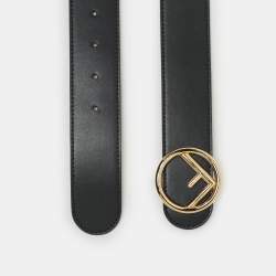 Pre Owned Fendi Black/Pink Leather F Logo Round Reversible Belt