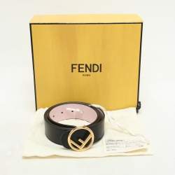 Pre Owned Fendi Black/Pink Leather F Logo Round Reversible Belt