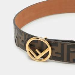Fendi Brown Zucca Embossed Leather F Logo Round Buckle Belt 75CM