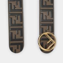 Fendi Brown Zucca Embossed Leather F Logo Round Buckle Belt 75CM
