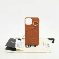 Pre Owned Fendi Brown FF Leather iPhone 14 Phone Case