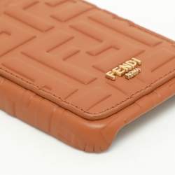 Pre Owned Fendi Brown FF Leather iPhone 14 Phone Case