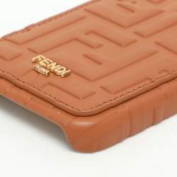 Pre Owned Fendi Brown FF Leather iPhone 14 Phone Case