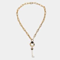 Pre Owned Fendi Gold Tone Metal Crystal Master Key Necklace