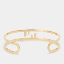 Pre Owned Fendi Gold Tone Metal Cut-Out FF Cuff Bracelet