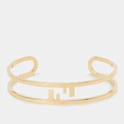 Fendi Gold Tone Metal Cut-Out FF Cuff Bracelet