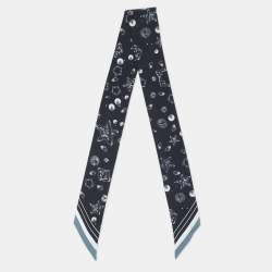 Pre Owned Fendi Navy Blue Silk Star Planet Bandeau Scarf