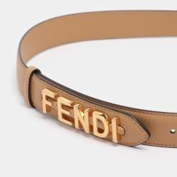 Pre Owned Fendi Beige Leather Fendigraphy Waist Belt 85CM