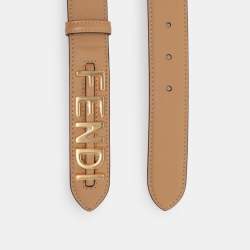 Pre Owned Fendi Beige Leather Fendigraphy Waist Belt 85CM