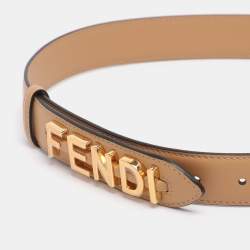 Pre Owned Fendi Beige Leather Fendigraphy Waist Belt 75CM