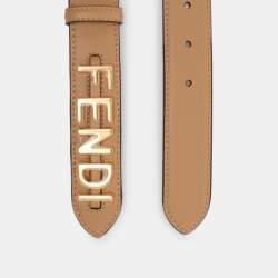 Pre Owned Fendi Beige Leather Fendigraphy Waist Belt 75CM