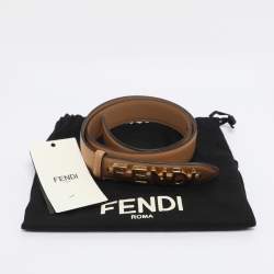 Pre Owned Fendi Beige Leather Fendigraphy Waist Belt 75CM