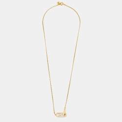 Pre Owned Fendi O'Lock Crystals Gold Tone Necklace 
