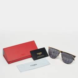 Pre Owned Fendi Black/Gold Tone FF0467/S Shield Sunglasses