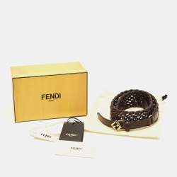 Pre Owned Fendi Buckle Belt Dark Brown Woven Leather