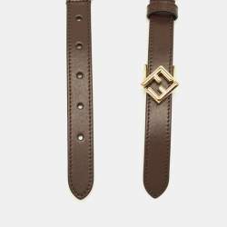 Pre Owned Fendi Buckle Belt Dark Brown Woven Leather
