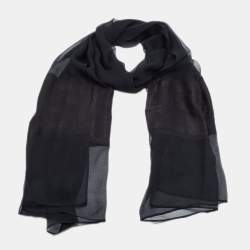 Pre Owned Fendi Black Logo Detail Silk Scarf