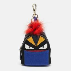Pre Owned Fendi Monster Multicolor Micro Leather, Fur and Nylon Backpack Bag Charm
