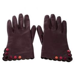 Pre Owned Fendi Burgundy Leather Studded Gloves Size M