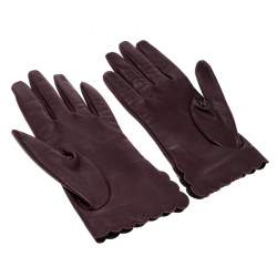 Pre Owned Fendi Burgundy Leather Studded Gloves Size M