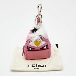 Pre Owned Fendi Pink Nylon and Leather Monster Backpack Charm