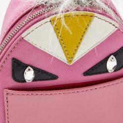 Pre Owned Fendi Pink Nylon and Leather Monster Backpack Charm