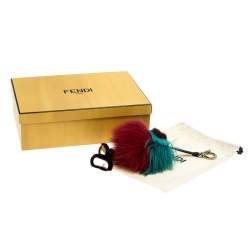 Pre Owned Fendi Red/Green Fox Fur Dad Mink Bag Charm