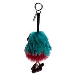 Pre Owned Fendi Red/Green Fox Fur Dad Mink Bag Charm
