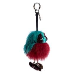 Pre Owned Fendi Red/Green Fox Fur Dad Mink Bag Charm