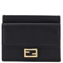 Pre Owned Fendi Black Leather Baguette FF Card Holder 