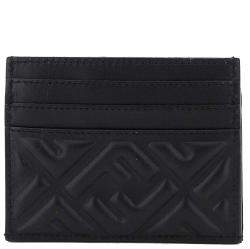 Pre Owned Fendi Black Leather Baguette FF Card Holder 